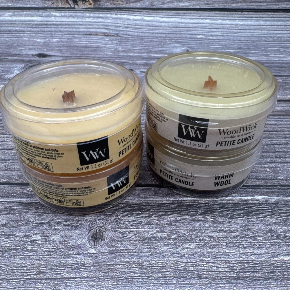 WoodWick Petite Candle Lot Of 4 Crackling Wooden Wick 1.1 oz Each Cream Tan